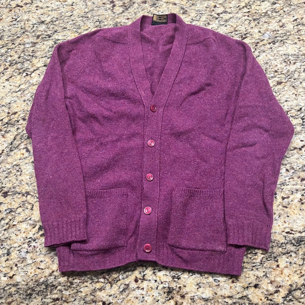 Vintage Gaeltarra Shetland Wool Cardigan Sweater Purple Ireland Womens 38